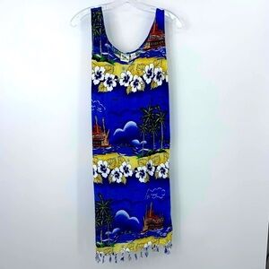 Vintage Hawaiian Barbados fringe tassel tank beach dress
